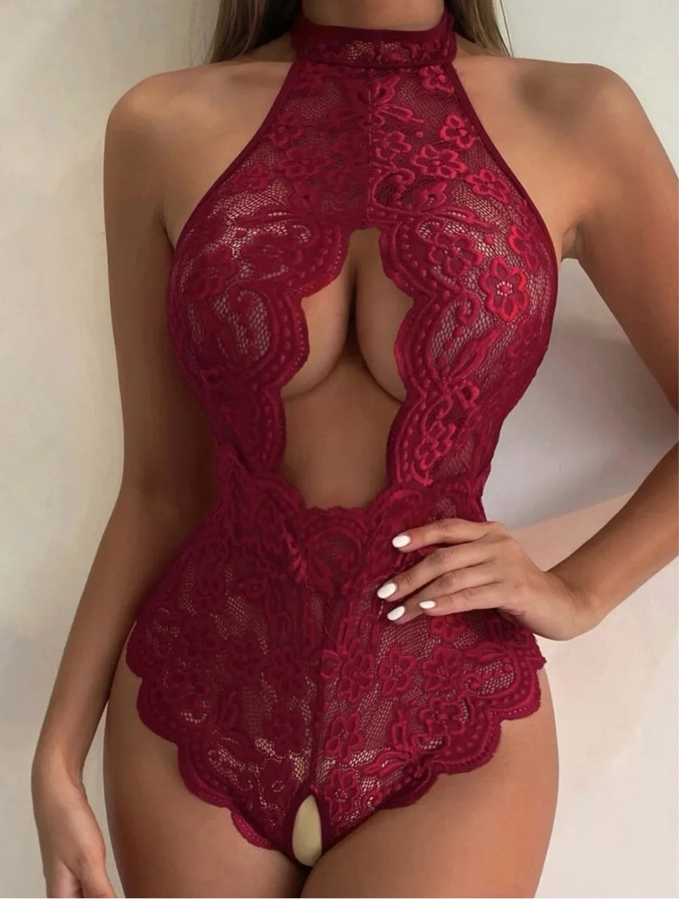 The Rose Smoke - Open Lace Babydoll Set