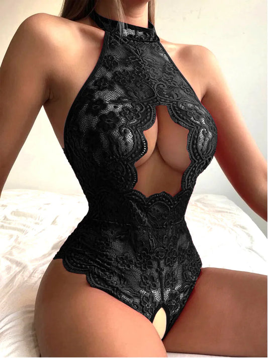The Rose Smoke - Open Lace Babydoll Set